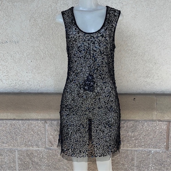 Wet Seal Black Sleeveless Sequins Mini Overlay Dress Size L - Picture 1 of 10